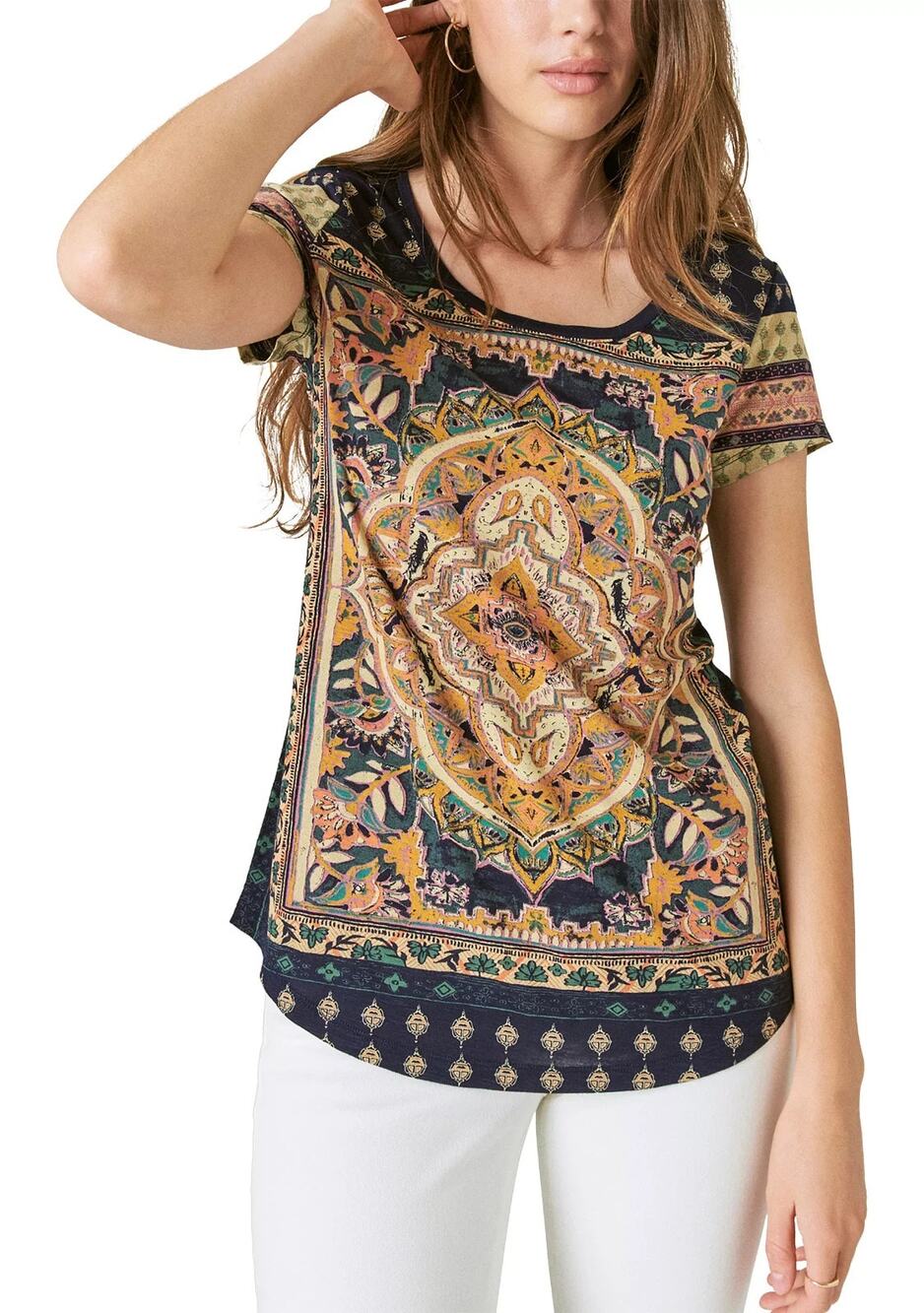 Lucky Brand Persian Carpet Tee Multi Size M 3986
